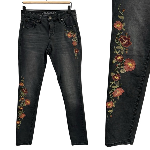 Western Glove Works Jag Jeans Black Embroidered Floral Mid Rise Skinny Jean 27 - Picture 1 of 7